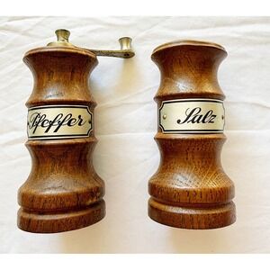 Vintage German Salz And Pfeffer Wooden Salt And Pepper Shakers. 4" Tall